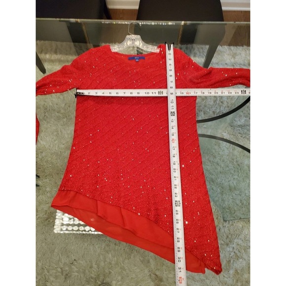 Apt. 9 Womens Red Sparkly Sequin Long Sleeve Crew Neck Sweater Size Small - Picture 10 of 11